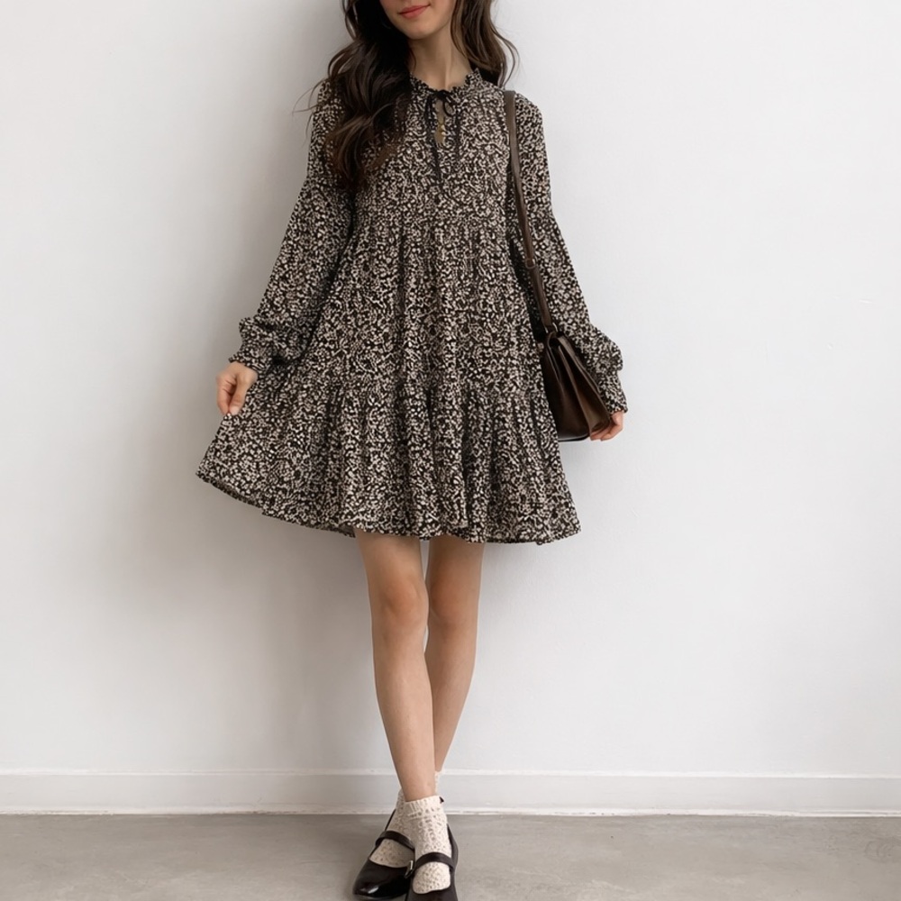 Mango Dress Womens XS Smock Short Floral Flowy Bishop Sleeve VALEN Y2K Prairie
